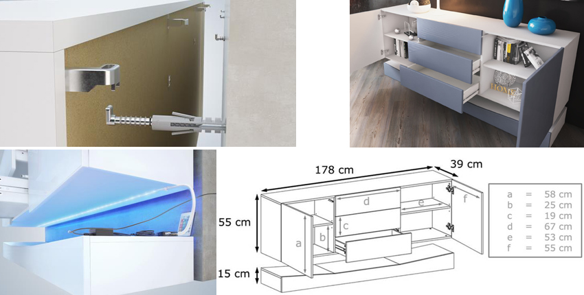 dimensions et qualité du buffet suspendu à leds